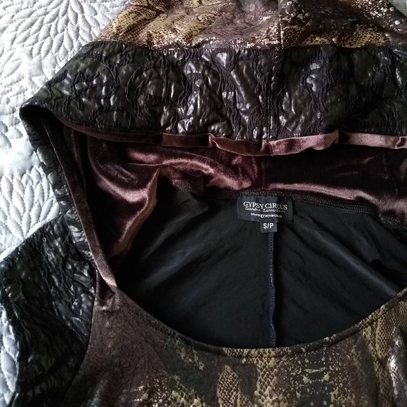 Vintage 00s maxi hooded faux leather velvet dress NWOT - Picture 8 of 14